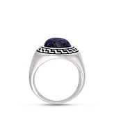 LuvMyJewelry Dark Blue Sodalite Gemstone Sterling Silver Signet Men Ring Black Rhodium