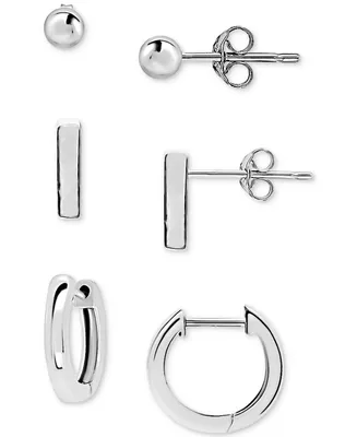 Giani Bernini 3-Pc. Set Polished Ball Stud, Bar Stud, & Huggie Hoop Earrings, Created for Macy's
