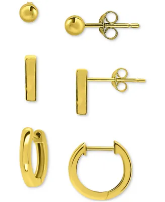 Giani Bernini 3-Pc. Set Polished Ball Stud, Bar & Huggie Hoop Earrings, Created for Macy's