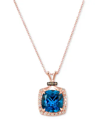 Le Vian Deep Sea Blue Topaz (4-1/2 ct. t.w.) & Diamond (1/6 ct. t.w.) Halo 18" Pendant Necklace in 14k Rose Gold