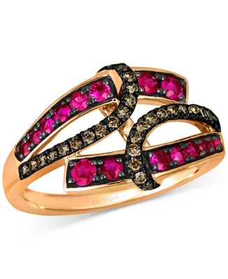 Le Vian Chocolatier Bubble Gum Pink Sapphire (1/2 ct. t.w.) & Chocolate Diamonds (1/4 ct. t.w.) Abstract Ring in 14k Rose Gold