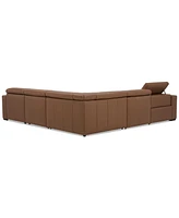 Nevio 124" 5-Pc. Leather Sectional with 1 Power Recliner, Headrests and Chaise, Created For Macy's