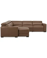 Nevio 124" 5-Pc. Leather Sectional with 2 Power Recliners, Headrests and Chaise, Created For Macy's