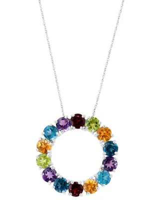 Effy Multi-Gemstone Circle 18" Pendant Necklace (7-3/4 ct. t.w.) in Sterling Silver