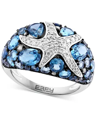 Effy Blue Topaz (6-1/5 ct. t.w.) & White Sapphire (3/8 ct. t.w.) Starfish Cluster Ring in Sterling Silver