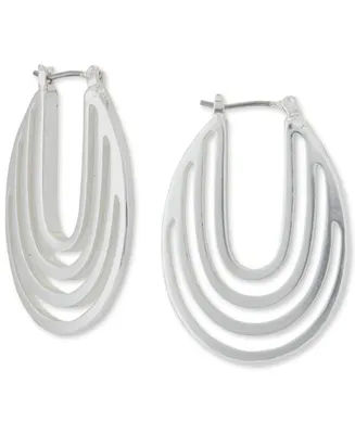 Lucky Brand Silver-Tone Medium Openwork Hoop Earrings