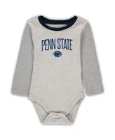 Infant Boys and Girls Wes & Willy Heathered Gray, Navy Penn State Nittany Lions Jie Jie Long Sleeve Bodysuit and Pants Set