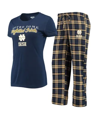 Women's Concepts Sport Navy, Gold Notre Dame Fighting Irish Lodge T-shirt and Flannel Pants Sleep Set