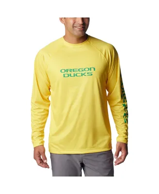 Men's Columbia Yellow Oregon Ducks Pfg Terminal Tackle Omni-Shade Raglan Long Sleeve T-shirt