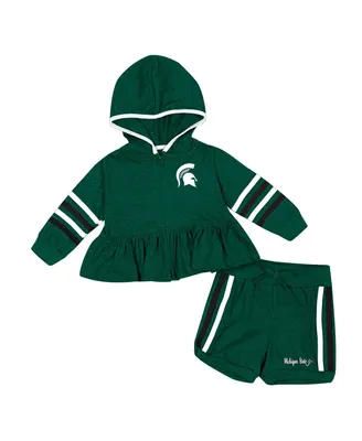 Girls Infant Colosseum Green Michigan State Spartans Spoonful Full-Zip Hoodie and Shorts Set
