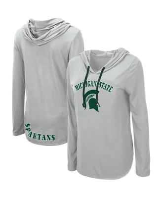 Women's Colosseum Heather Gray Michigan State Spartans My Lover Lightweight Hooded Long Sleeve T-shirt