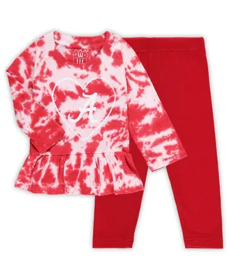 Girls Infant Wes & Willy Crimson Alabama Tide Tie-Dye Ruffle Raglan Long Sleeve T-shirt and Leggings Set