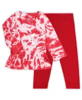 Girls Infant Wes & Willy Crimson Alabama Crimson Tide Tie-Dye Ruffle Raglan Long Sleeve T-shirt and Leggings Set