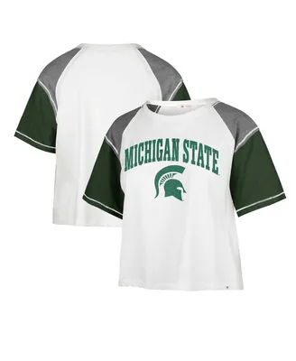 Women's '47 Brand White Distressed Michigan State Spartans Serenity Gia Cropped T-shirt