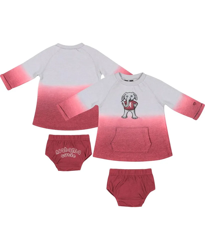 Newborn and Infant Girls Colosseum Gray, Crimson Distressed Alabama Crimson Tide Hand in Hand Ombre Dress and Bloomers Set