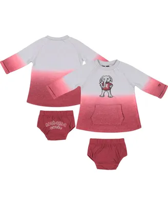 Newborn and Infant Girls Colosseum Gray, Crimson Distressed Alabama Crimson Tide Hand in Hand Ombre Dress and Bloomers Set