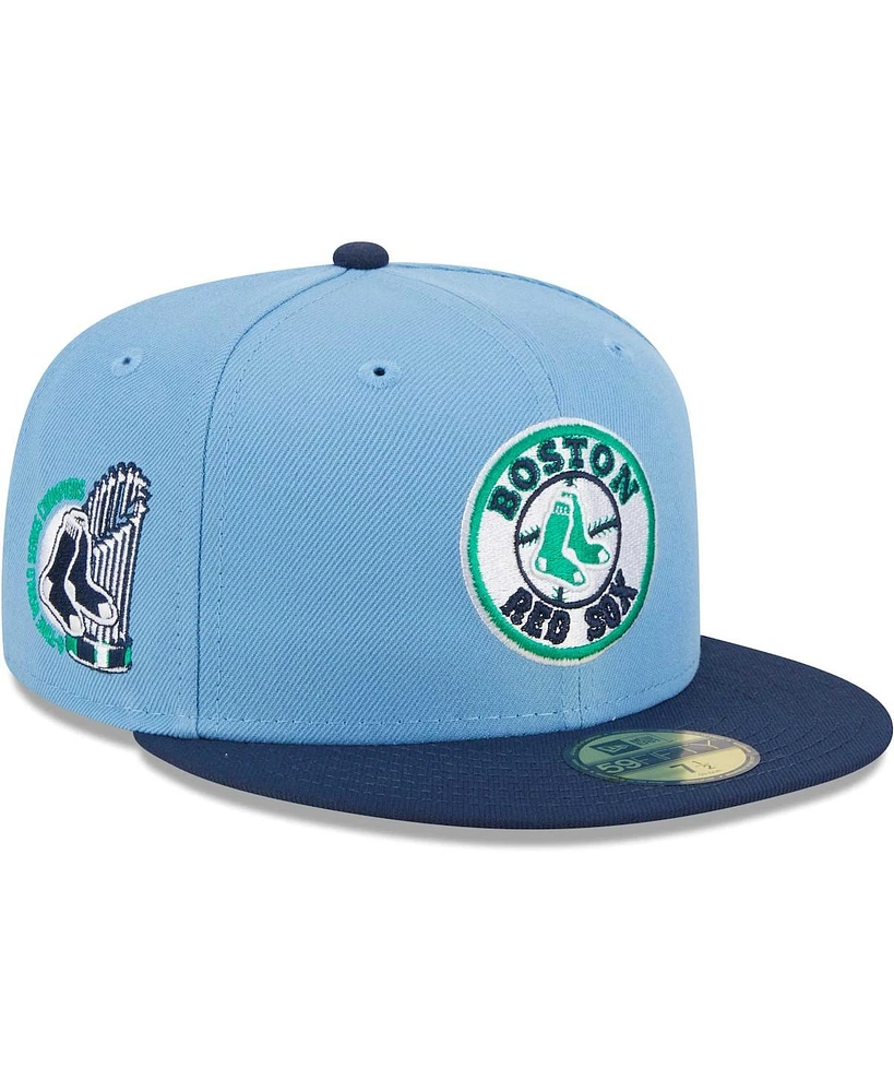 Men's New Era Light Blue, Navy Boston Red Sox Green Undervisor 59FIFTY Fitted Hat