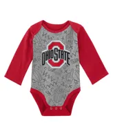 Newborn and Infant Boys Girls White, Gray Ohio State Buckeyes 2-Pack Play Time Long Sleeve Bodysuit Set