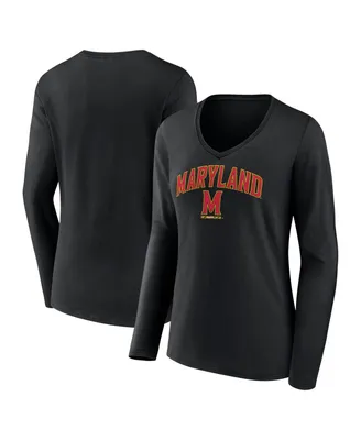 Women's Fanatics Black Maryland Terrapins Evergreen Campus Long Sleeve V-Neck T-shirt