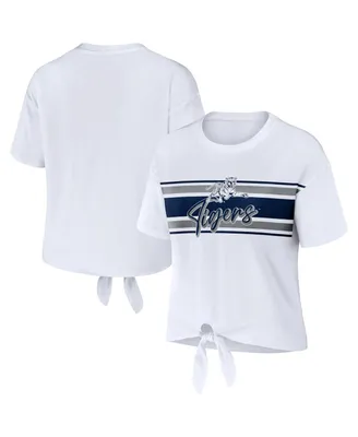 Women's Wear by Erin Andrews White Jackson State Tigers Striped Front Knot Cropped T-shirt