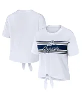 Women's Wear by Erin Andrews White Jackson State Tigers Striped Front Knot Cropped T-shirt