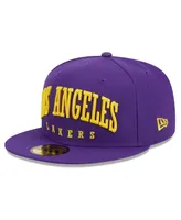 Men's New Era Purple Los Angeles Lakers Big Arch Text 59FIFTY Fitted Hat