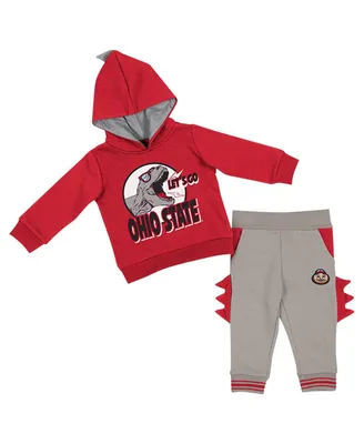 Infant Boys and Girls Colosseum Scarlet, Gray Ohio State Buckeyes Dino Pullover Hoodie Pants Set