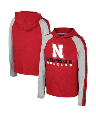 Big Boys Colosseum Scarlet Nebraska Huskers Ned Raglan Long Sleeve Hooded T-shirt