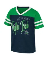 Girls Toddler Colosseum Navy Distressed Notre Dame Fighting Irish Summer Foil V-Neck T-shirt