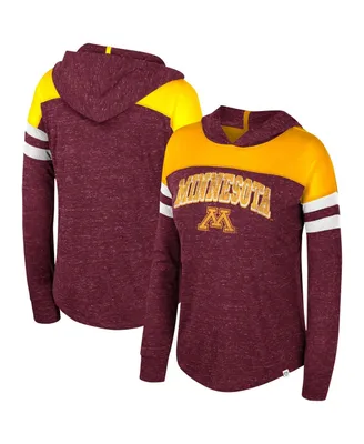 Women's Colosseum Maroon Distressed Minnesota Golden Gophers Speckled Color Block Long Sleeve Hooded T-shirt