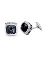 LuvMyJewelry Seraphinite Gemstone Sterling Silver Black Rhodium Plated Men Cufflinks