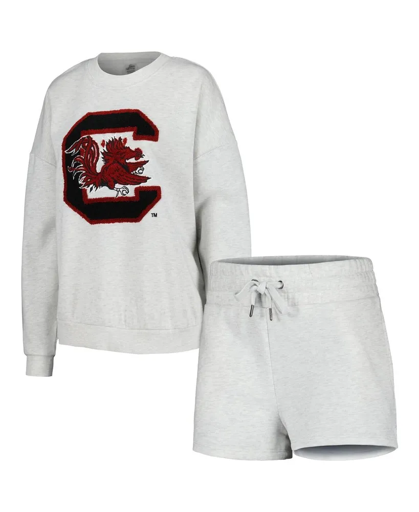 Women's Gameday Couture Ash South Carolina Gamecocks Team Effort Pullover Sweatshirt and Shorts Sleep Set