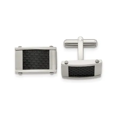 Chisel Stainless Steel Brushed Carbon Fiber Inlay Cufflinks