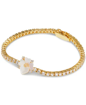 Kate Spade New York Gold-Tone Mother-of-Pearl Pansy Crystal Tennis Bracelet