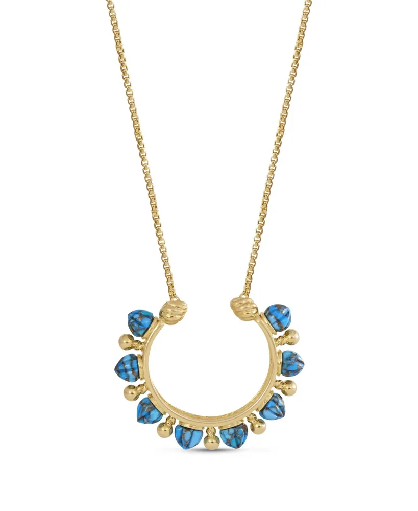 LuvMyJewelry Circle of Fire Design Yellow Gold Plated Sterling Silver Turquoise Gemstone Necklace