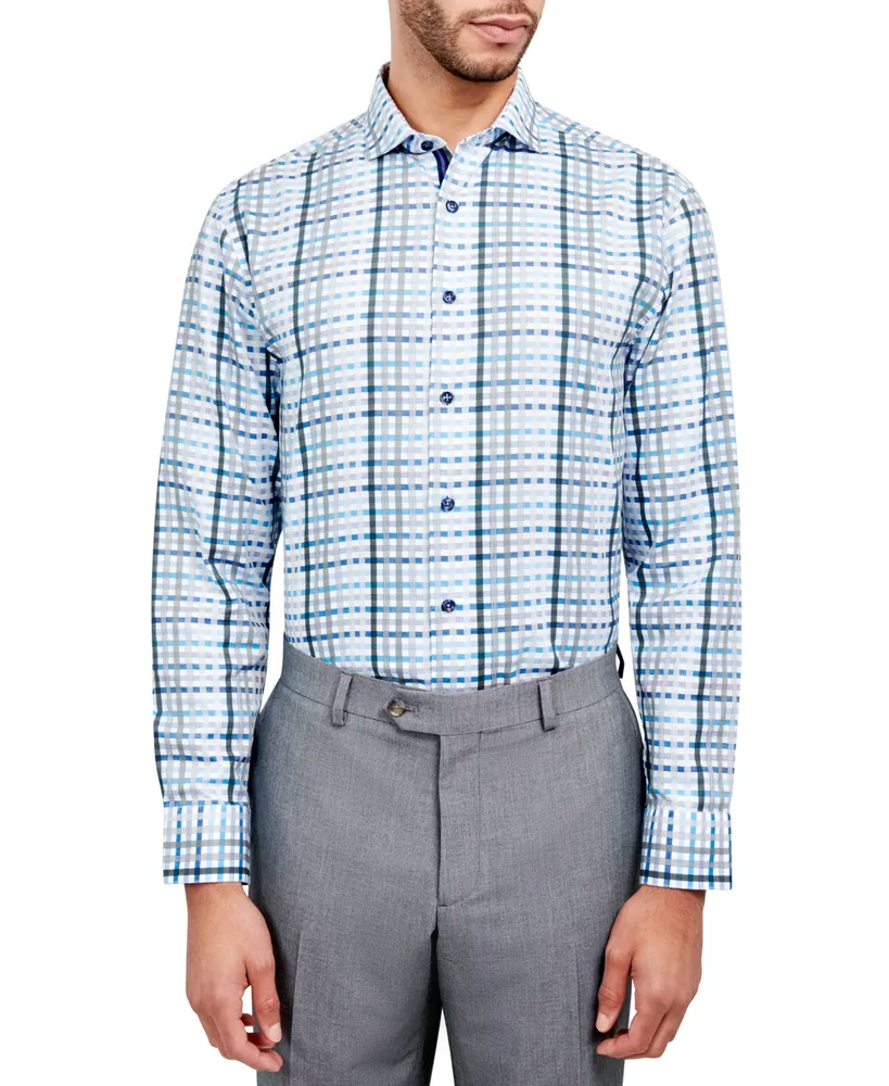 Michelsons of London Men's Regular-Fit Dobby Plaid Dress Shirt