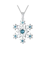 Bling Jewelry Blue Holiday Party Jewelry Set with Cz Cubic Zirconia Snowflake Dangle Earrings Pendant Necklace or Brooch Christmas Pin