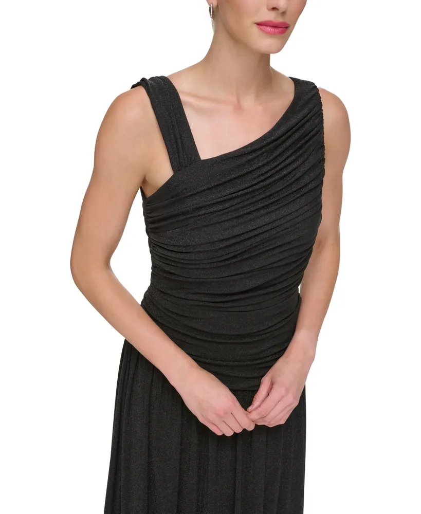 Dkny Women's Metallic-Knit Asymmetric-Neck Gown