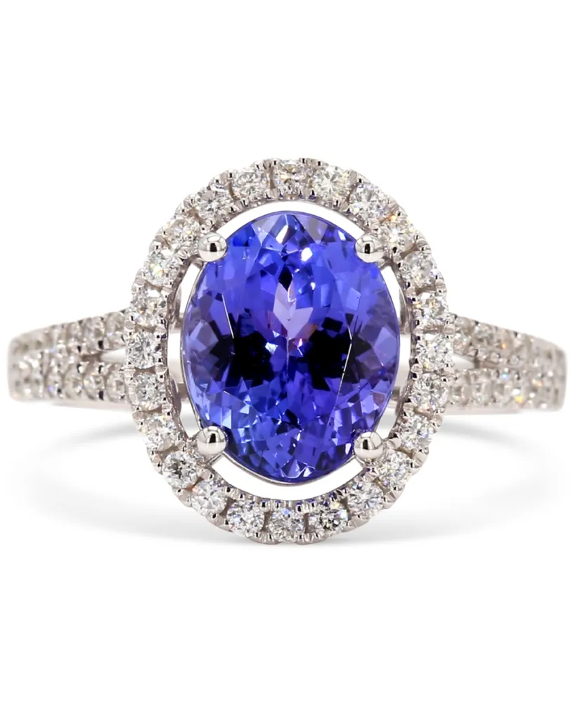 Tanzanite (3 ct. t.w.) & Diamond (1/2 ct. t.w.) Oval Halo Ring in 10k White Gold