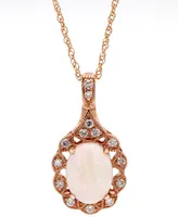 Opal (3/4 ct. t.w.) & Diamond (1/10 ct. t.w.) Halo 18" Pendant Necklace in 10k Rose Gold