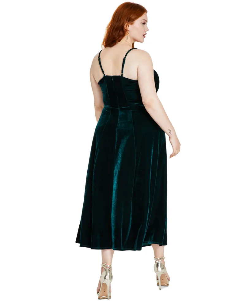 Taylor Plus Size Velvet Empire-Waist Sleeveless Midi Dress