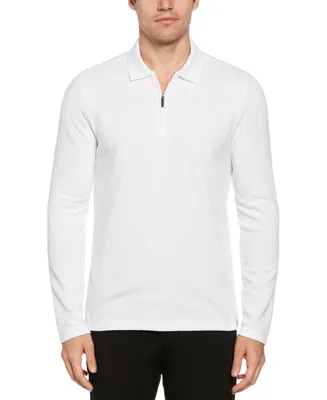Perry Ellis Men's Long Sleeve Jacquard Quarter-Zip Polo Shirt