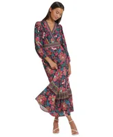 Donna Morgan Women's Printed Surplice-Neck Maxi Dress