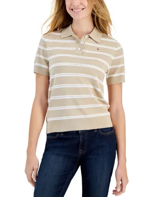 Tommy Hilfiger Women's Textured-Stripe Polo Sweater