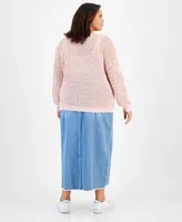 Now This Plus Size Crocheted Sweater Denim Maxi Skirt