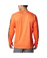 Men's Columbia Orange Auburn Tigers Pfg Terminal Tackle Omni-Shade Raglan Long Sleeve T-shirt