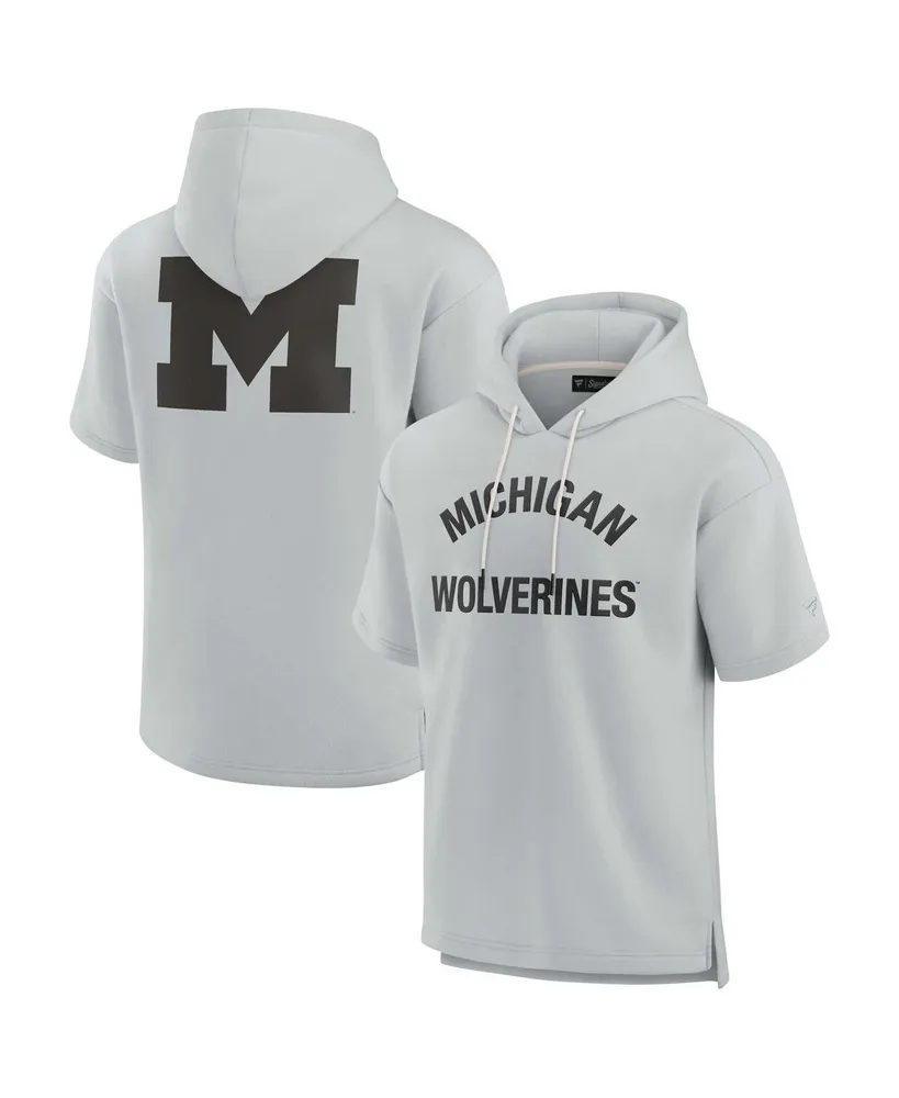 Men's and Women's Fanatics Signature Gray Michigan Wolverines Super Soft Fleece Short Sleeve Pullover Hoodie