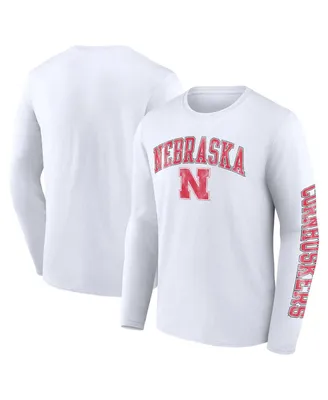Men's Fanatics White Nebraska Huskers Distressed Arch Over Logo Long Sleeve T-shirt