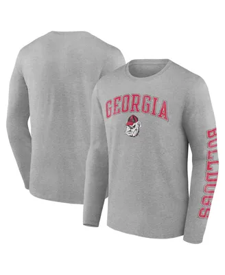 Men's Fanatics Heather Gray Georgia Bulldogs Distressed Arch Over Logo Long Sleeve T-shirt