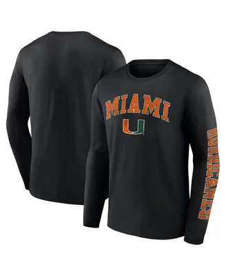 Men's Fanatics Black Miami Hurricanes Distressed Arch Over Logo Long Sleeve T-shirt